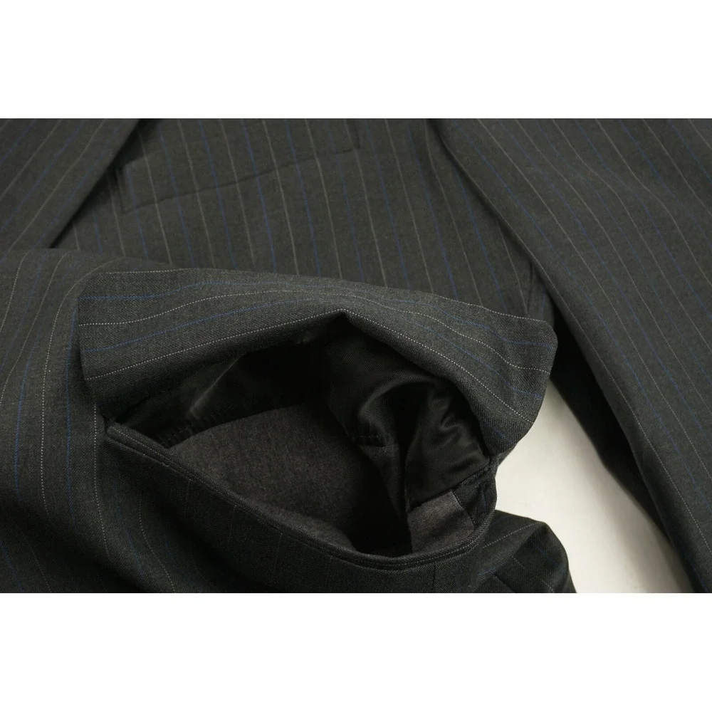 Ermenegildo Zegna 15 Microns Men's 44R Charcoal Gray Blue Stripe Lined Blazer